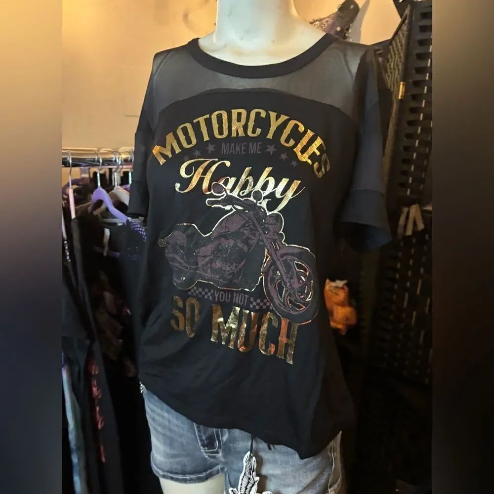 Liberty Wear Motorcycles Make Me Happy Mesh Top